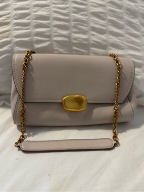 Donna Karan Soft Light Beige Leather Shoulder Bag with Gold Chain